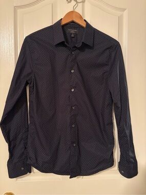 Banana Republic Navy Microdot Long-Sleeve Dress Shirt